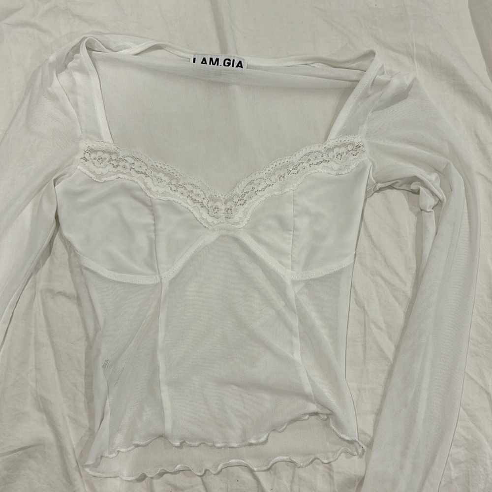 I Am Gia - Mesh White Long Sleeve Top - Size XS